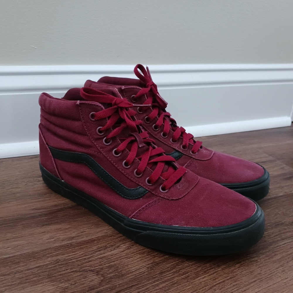 Vans Ward Hi Mens 10.5 Burgundy Black Canvas High Top Skate Sneakers 500714